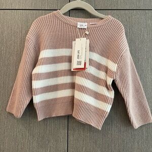 Zara Pink and White Striped Knit Sweater